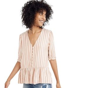 Madewell Courtyard Ruffle Hem Stripe Short Sleeve Top